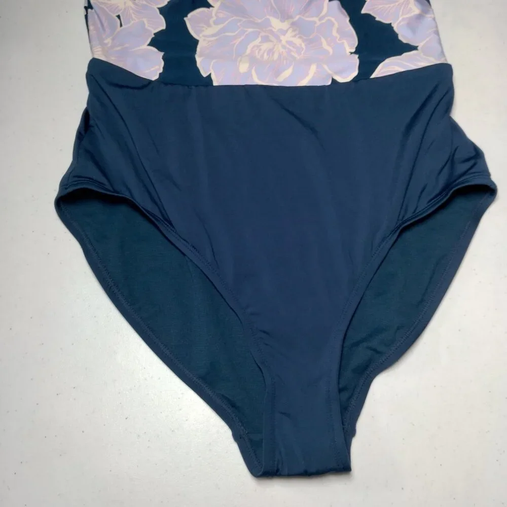 Catalina Swimwear Bathing Suit One Piece Medium Blue Purple Floral Tank Swim - Picture 13 of 16